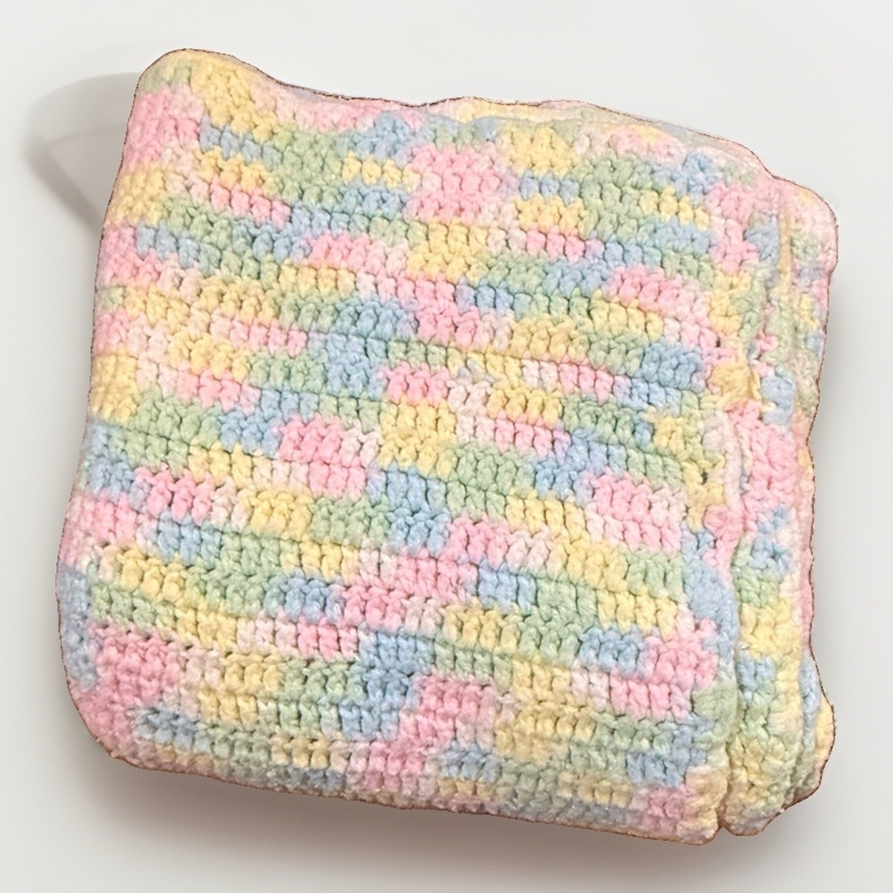 Handmade Crochet Blanket Pastel Multi‎ Color Afghan Throw 52x54 Vintage